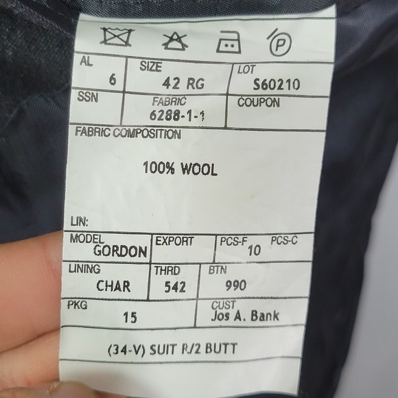 JOS A BANK Men's Sport Coat‎ Blazer Two Button Gordon Charcaol Gray 42R - Picture 14 of 14